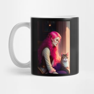 Cute cat with beautiful woman graphic design artwork Mug